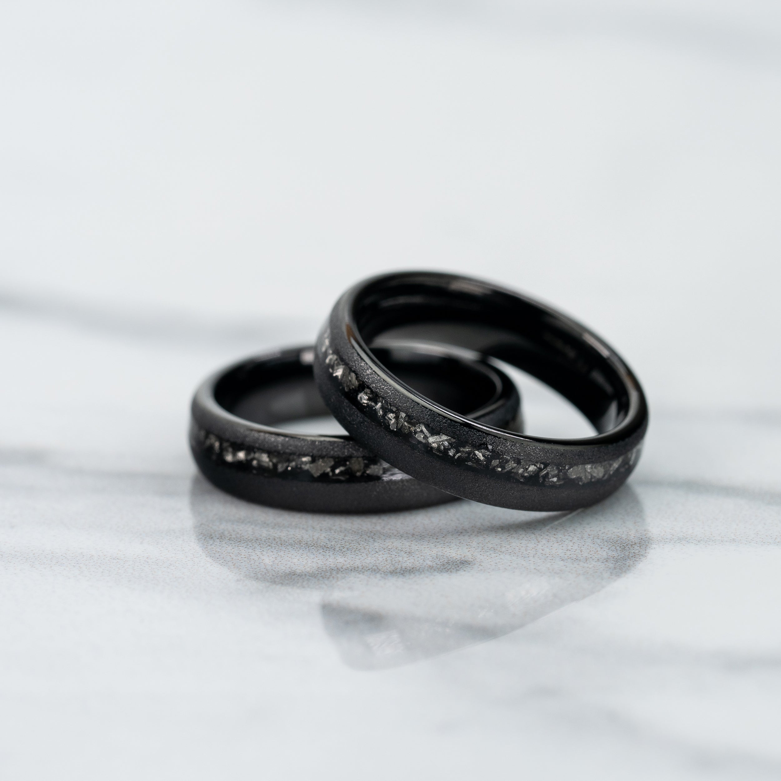Matching Cosmic Glowstone Wedding Ring Set in Tungsten | Patrick Adair  Designs