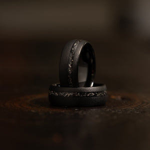 "Dionysus" Sandblasted Tungsten Carbide Ring- Black w/ Meteorite- 8mm