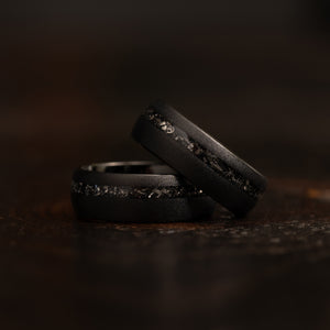 "Dionysus" Sandblasted Tungsten Carbide Ring- Black w/ Meteorite- 8mm