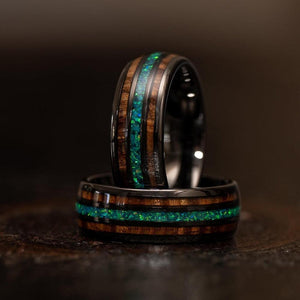 "Dionysus" Whisky Barrel x Blue Opal Gunmetal Tungsten Ring-Rings By Lux