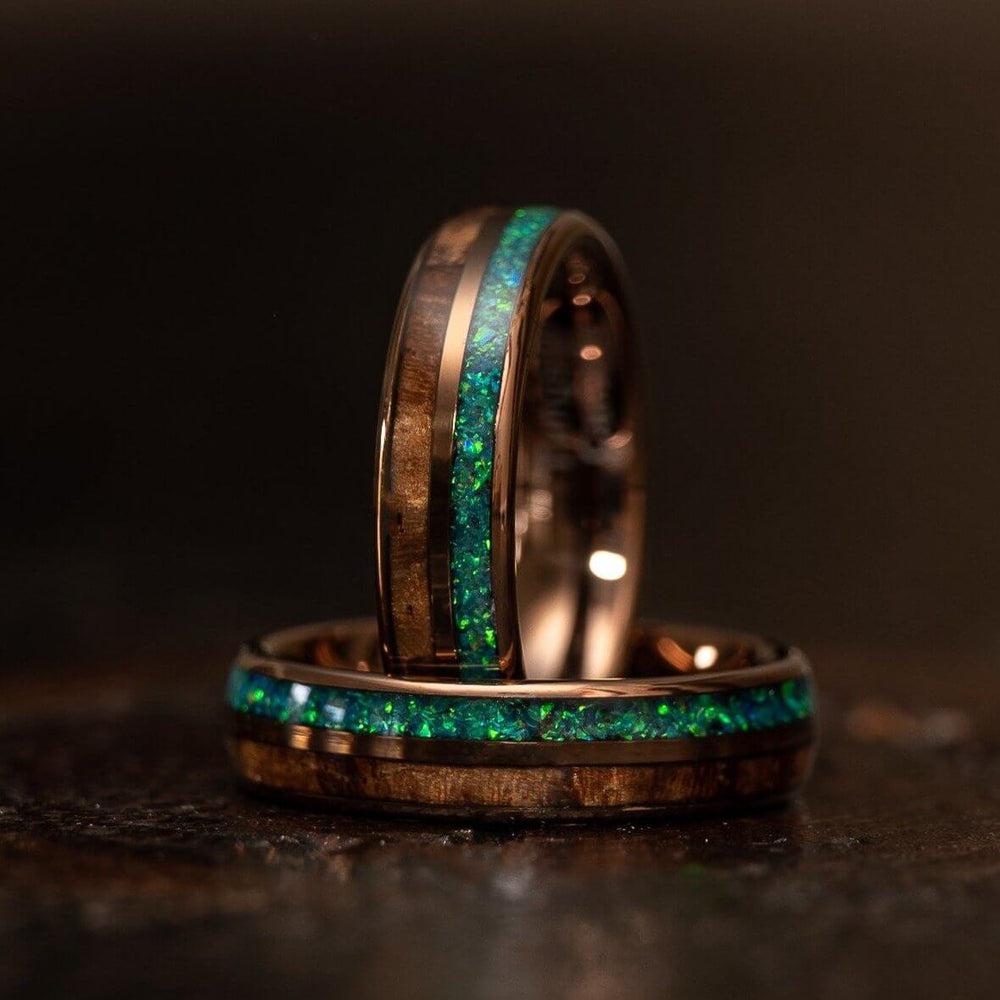 "Dionysis" Womens Tungsten Carbide Ring- Smoked Rose Gold X Blue/Green Opal- 5mm-Rings By Lux