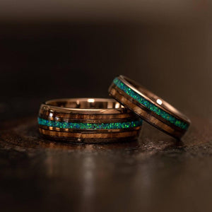 "Dionysis" Womens Tungsten Carbide Ring- Smoked Rose Gold X Blue/Green Opal- 5mm-Rings By Lux