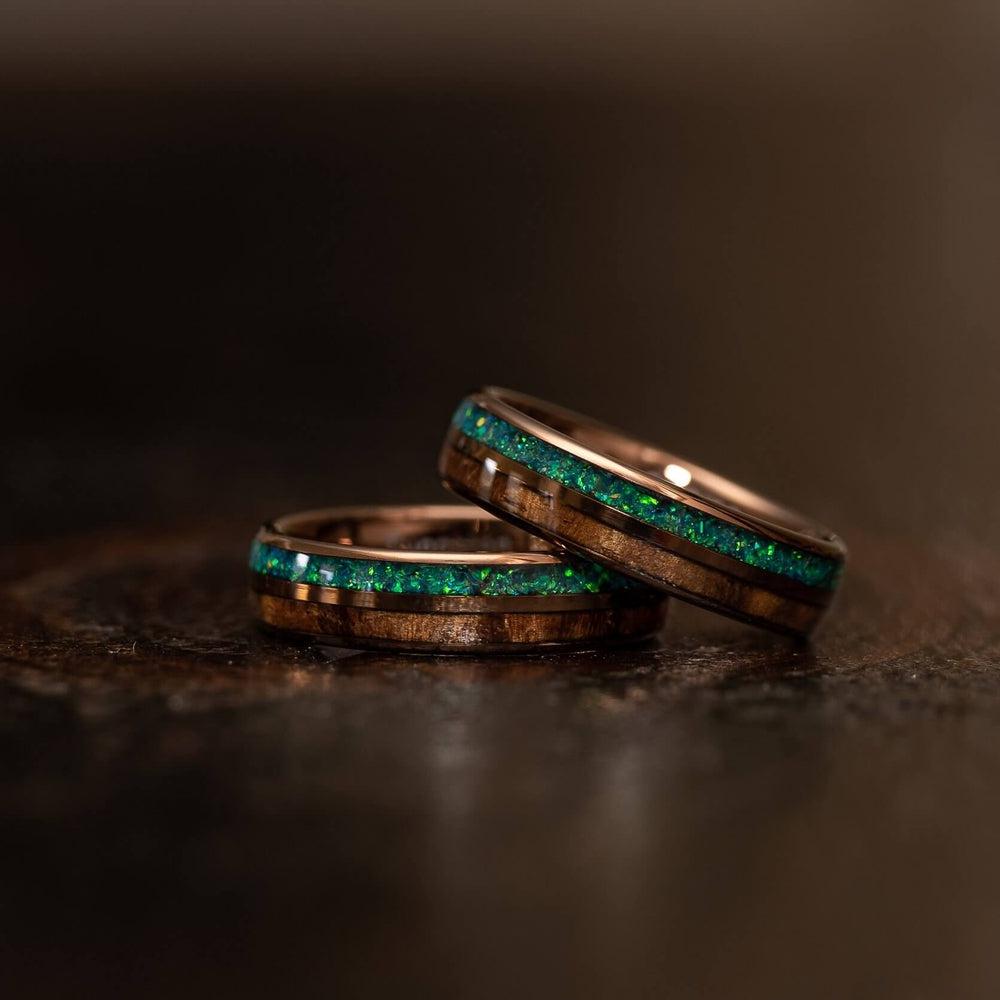 "Dionysis" Womens Tungsten Carbide Ring- Smoked Rose Gold X Blue/Green Opal- 5mm-Rings By Lux