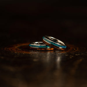 "Dionysis" Womens Tungsten Carbide Ring- Silver X Blue-Green Opal- 5mm