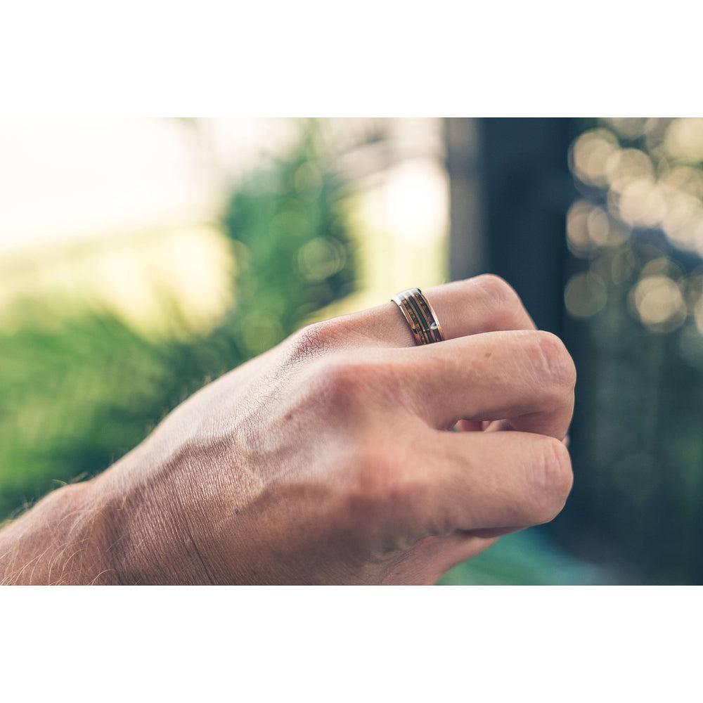"Dionysus" Hawaiian Koa Wood x Guitar String Ring- Rose Gold Tungsten-Rings By Lux