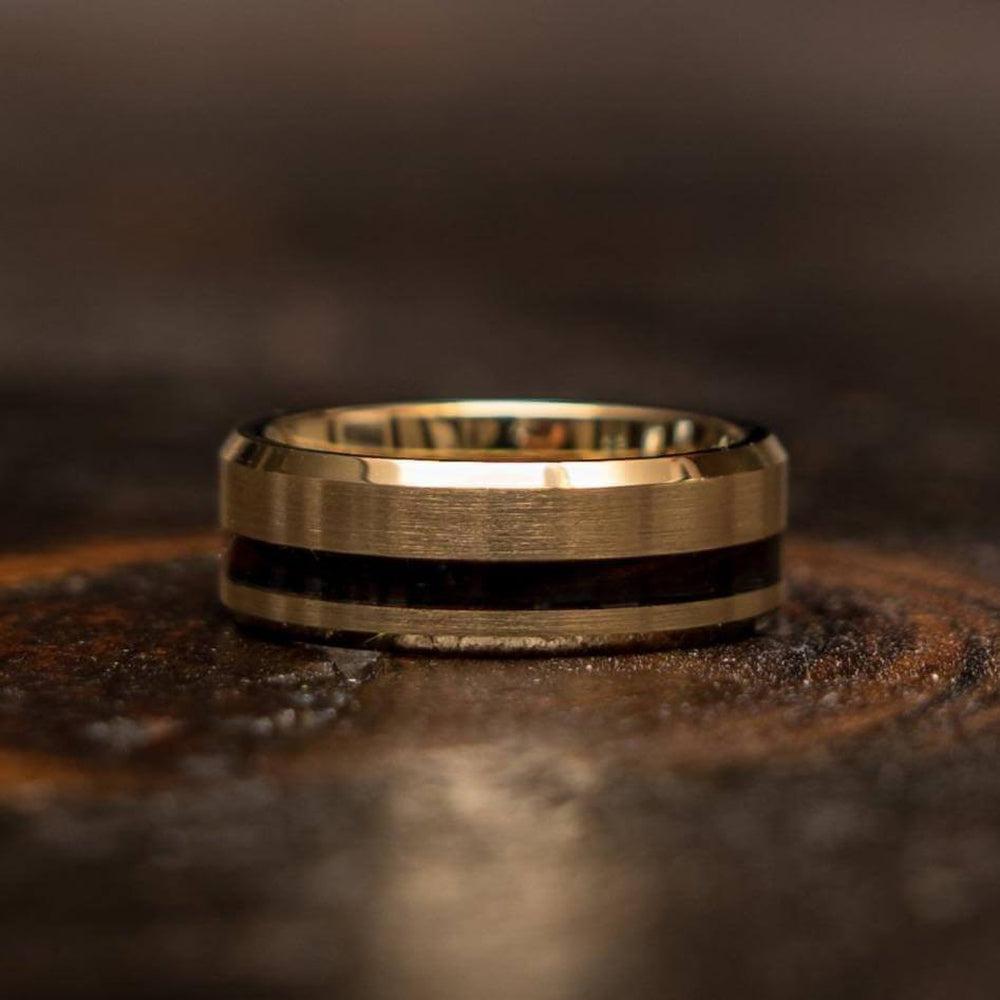 "Artemis" Wenge Wood x Yellow Gold Tungsten Ring-Rings By Lux