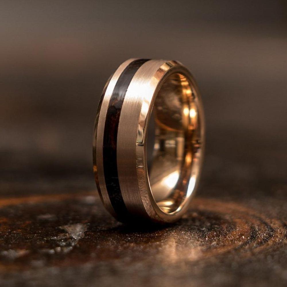 "Artemis" Wenge Wood x Rose Gold Tungsten Ring-Rings By Lux
