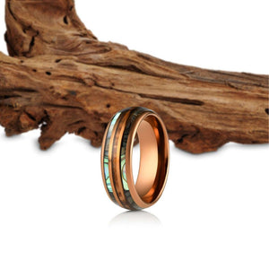 "Dionysus" Whisky Barrel x Double Abalone Shell Rose Gold Tungsten Ring-Rings By Lux