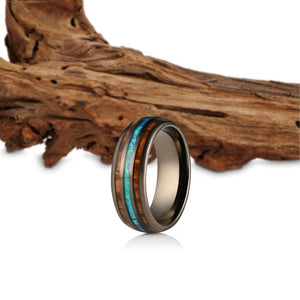 "Dionysus" Whisky Barrel x Blue Opal Gunmetal Tungsten Ring-Rings By Lux