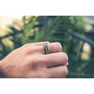 "Dionysus" Double Barrel Naturally Shed Antler Gunmetal Tungsten Ring- Domed-Rings By Lux