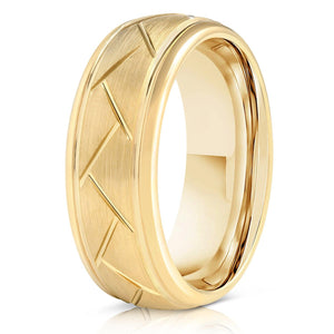 "Aries" Yellow Gold Tungsten Carbide Ring- Domed with Cut- 8mm