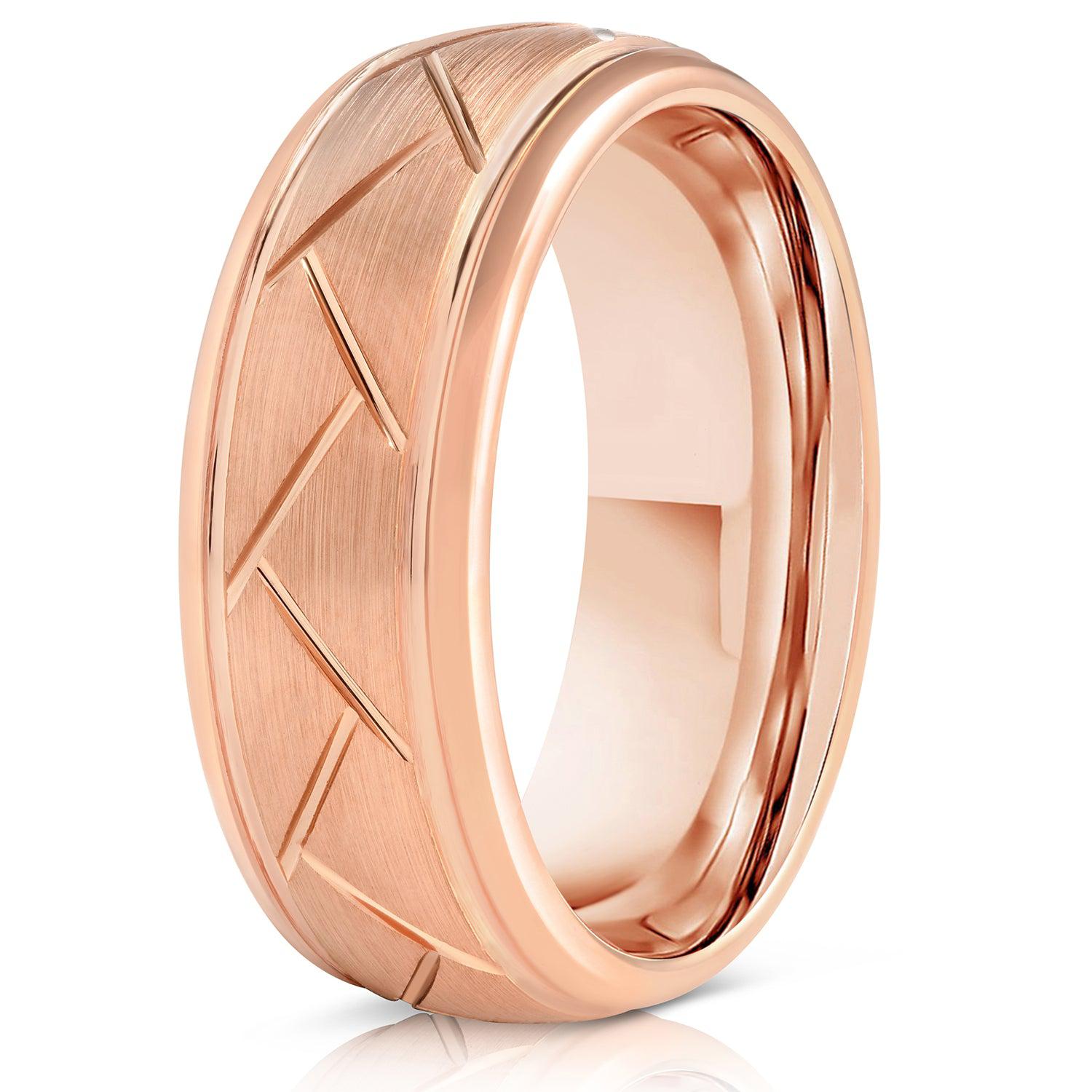 "Aries" Rose Gold Tungsten Carbide Ring- Domed with cut- 8mm