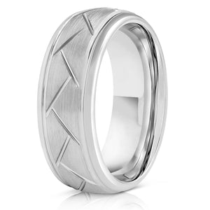 "Aries" Silver Tungsten Carbide Ring- Domed with Cut- 8mm