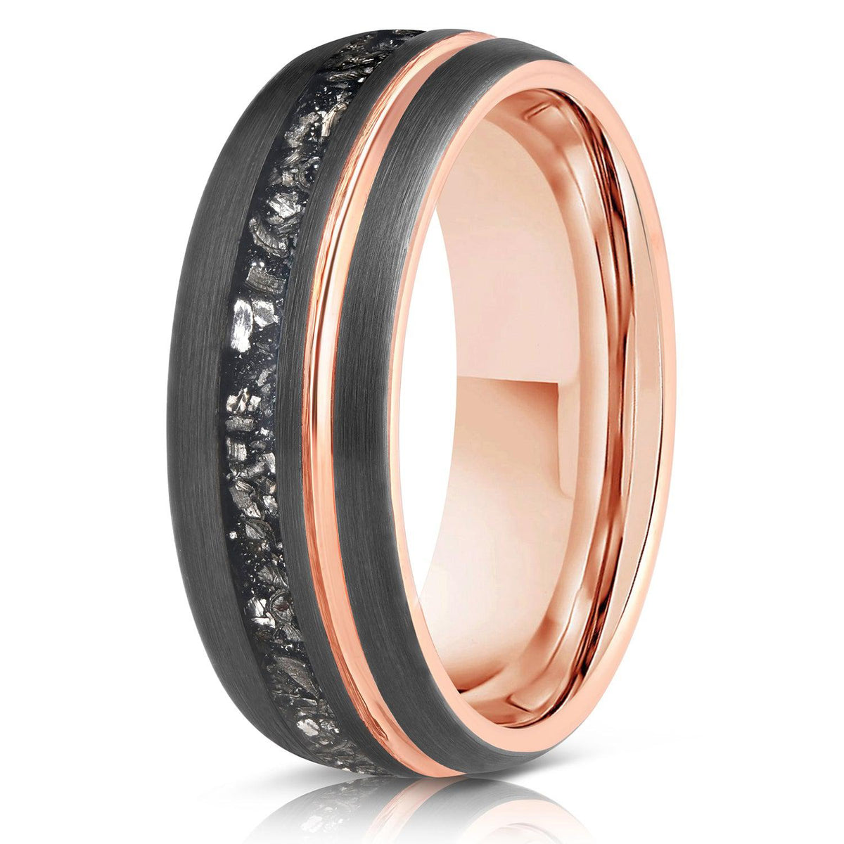"Dionysus"  Meteorite Gunmetal/Rose Gold Tungsten Ring