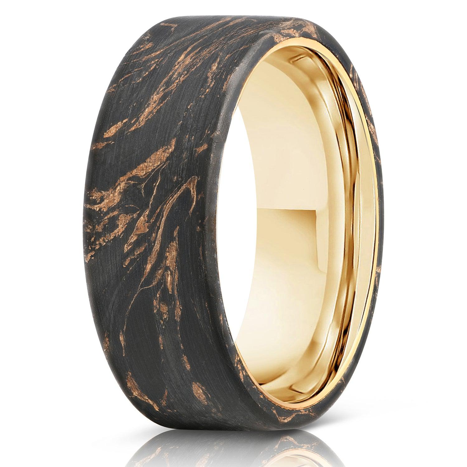 Forged Carbon and Yellow Gold Channel Ring - Carbon6